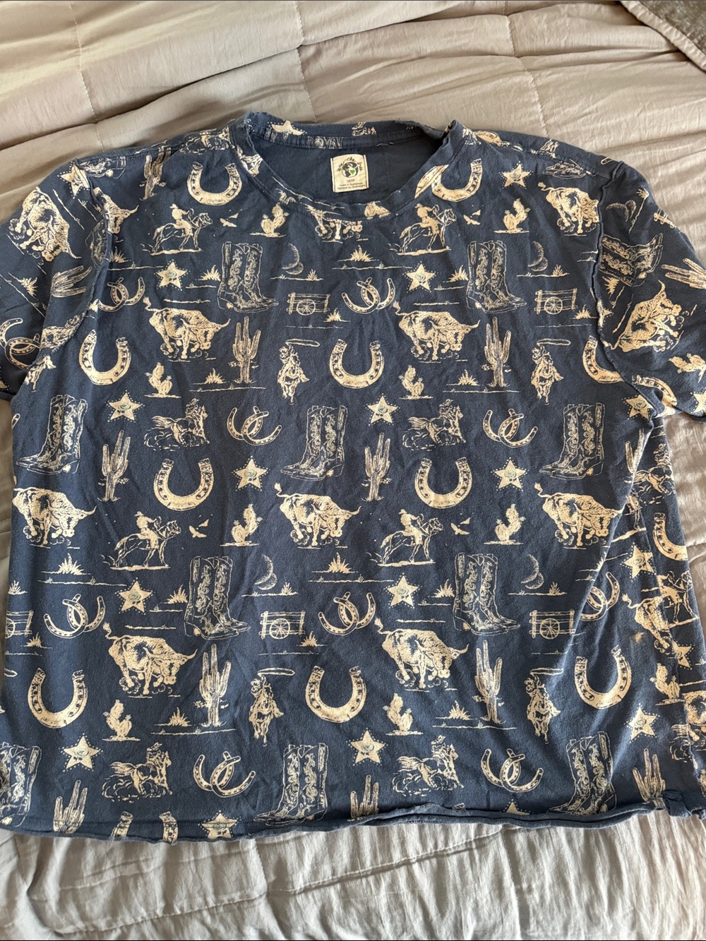We The Free Navy Blue Western Print Top XS